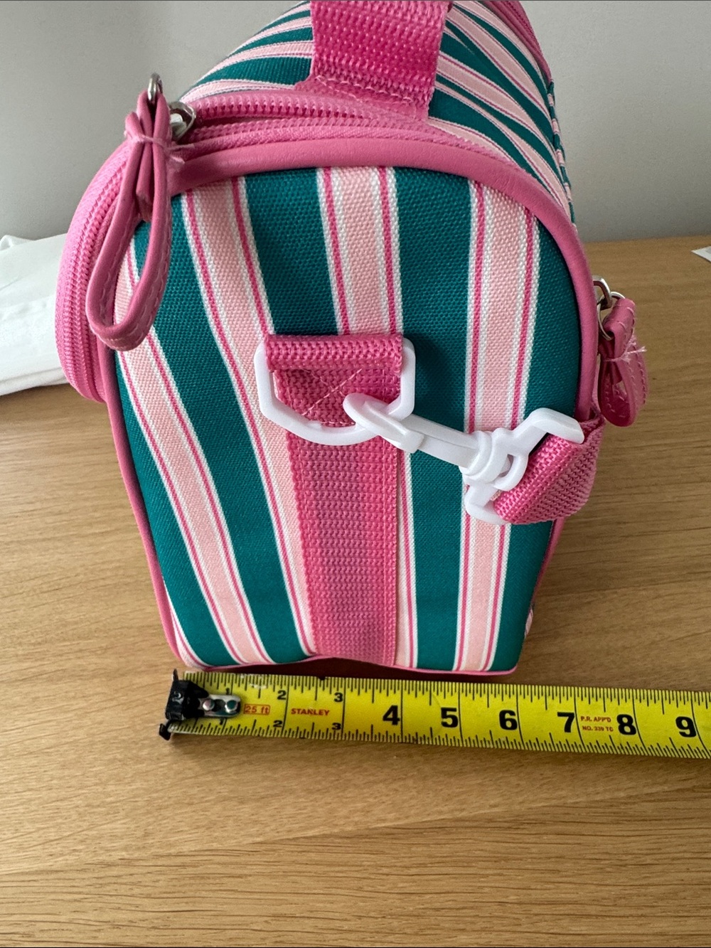 Ollie & Olivia Striped Pink Teal Lunch Cooler Crossbody Bag - Picture 8 of 9